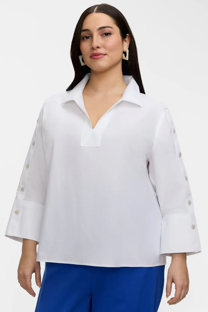 Lainey Plus No Iron Pinpoint 3/4 Button Sleeve Shirt - Image 11