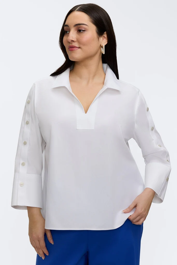 Lainey Plus No Iron Pinpoint 3/4 Button Sleeve Shirt - Image 12