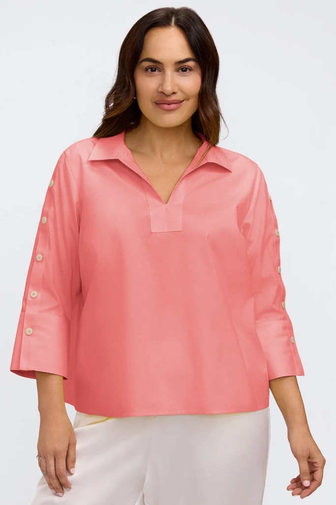 Lainey Plus No Iron Pinpoint 3/4 Button Sleeve Shirt - Image 15