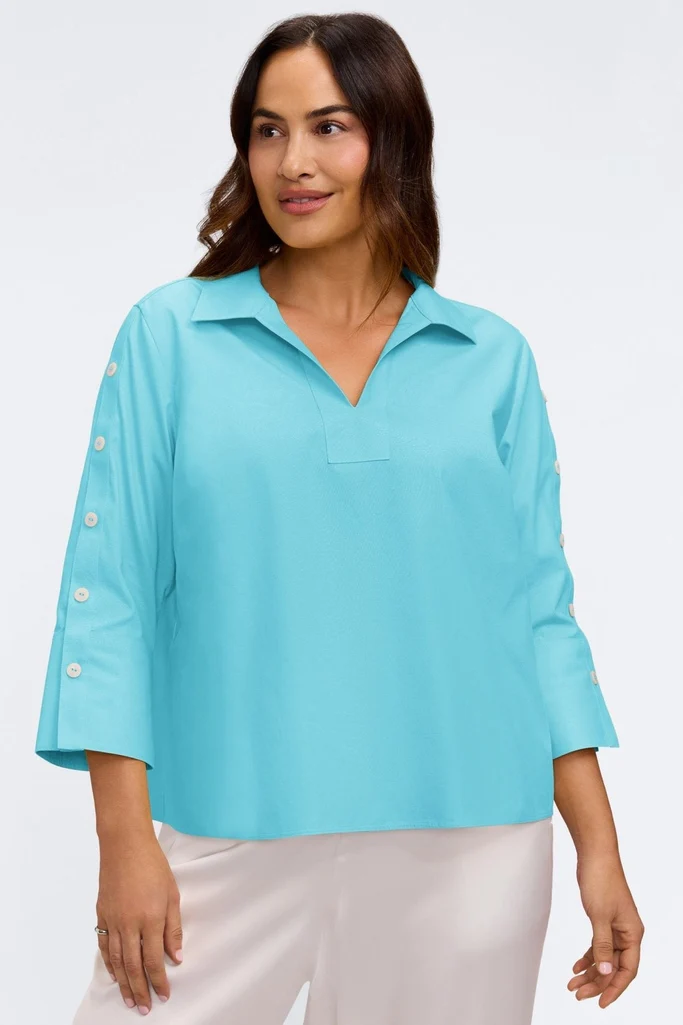 Lainey Plus No Iron Pinpoint 3/4 Button Sleeve Shirt - Image 20