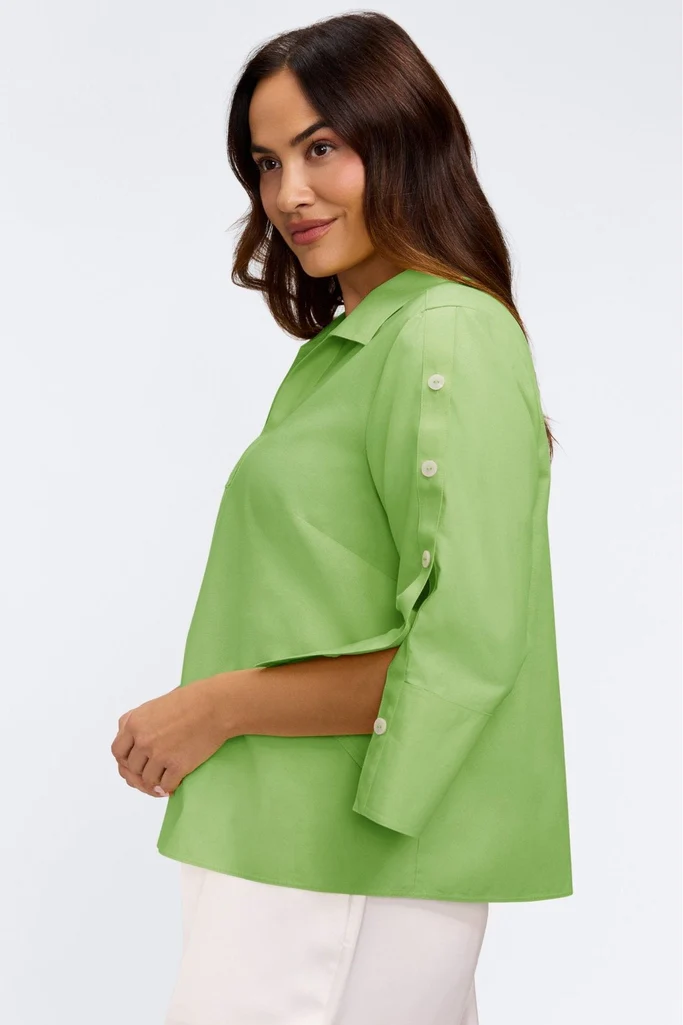 Lainey Plus No Iron Pinpoint 3/4 Button Sleeve Shirt - Image 9