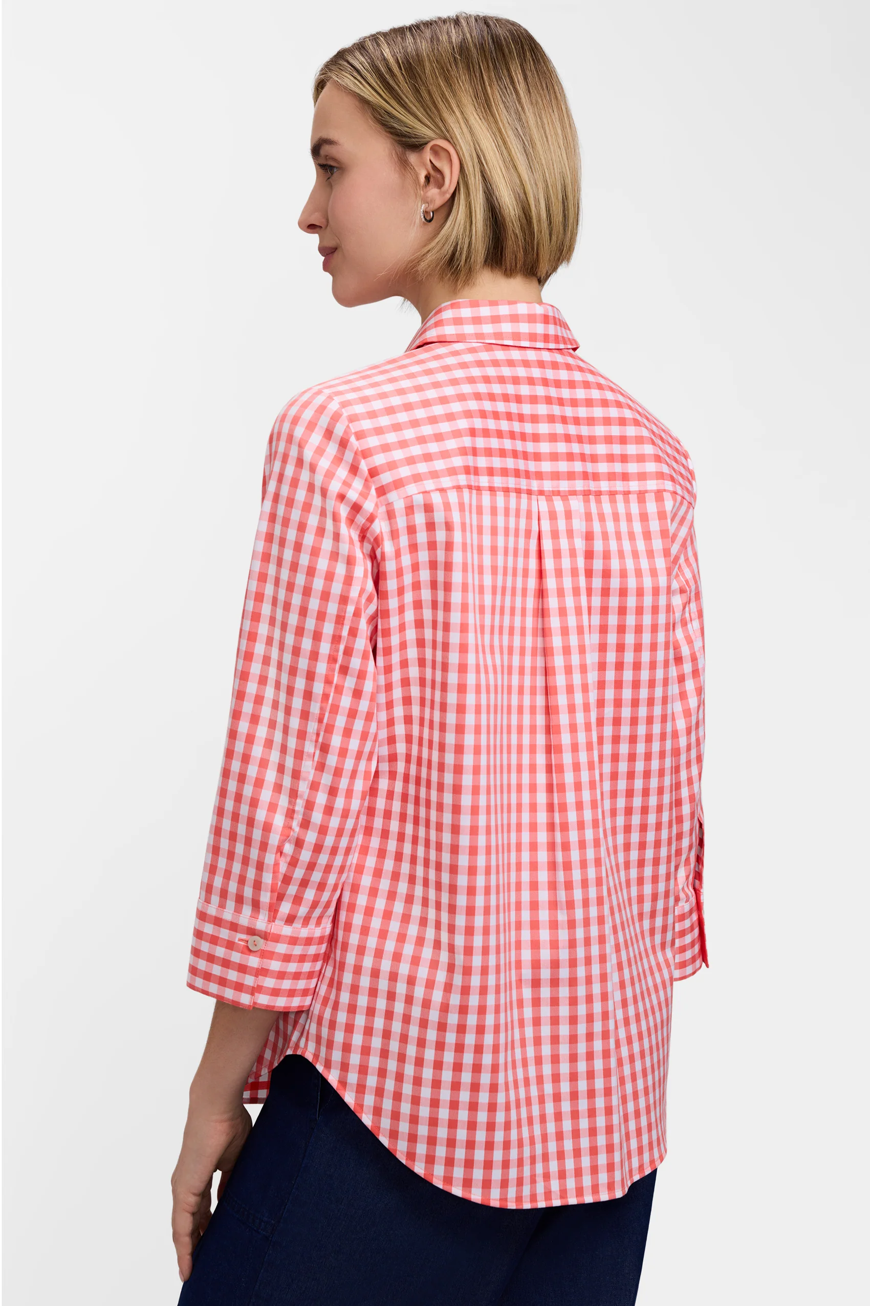 Margie Gingham Stretch Matte Sateen 3/4 Sleeve Shirt - Image 5