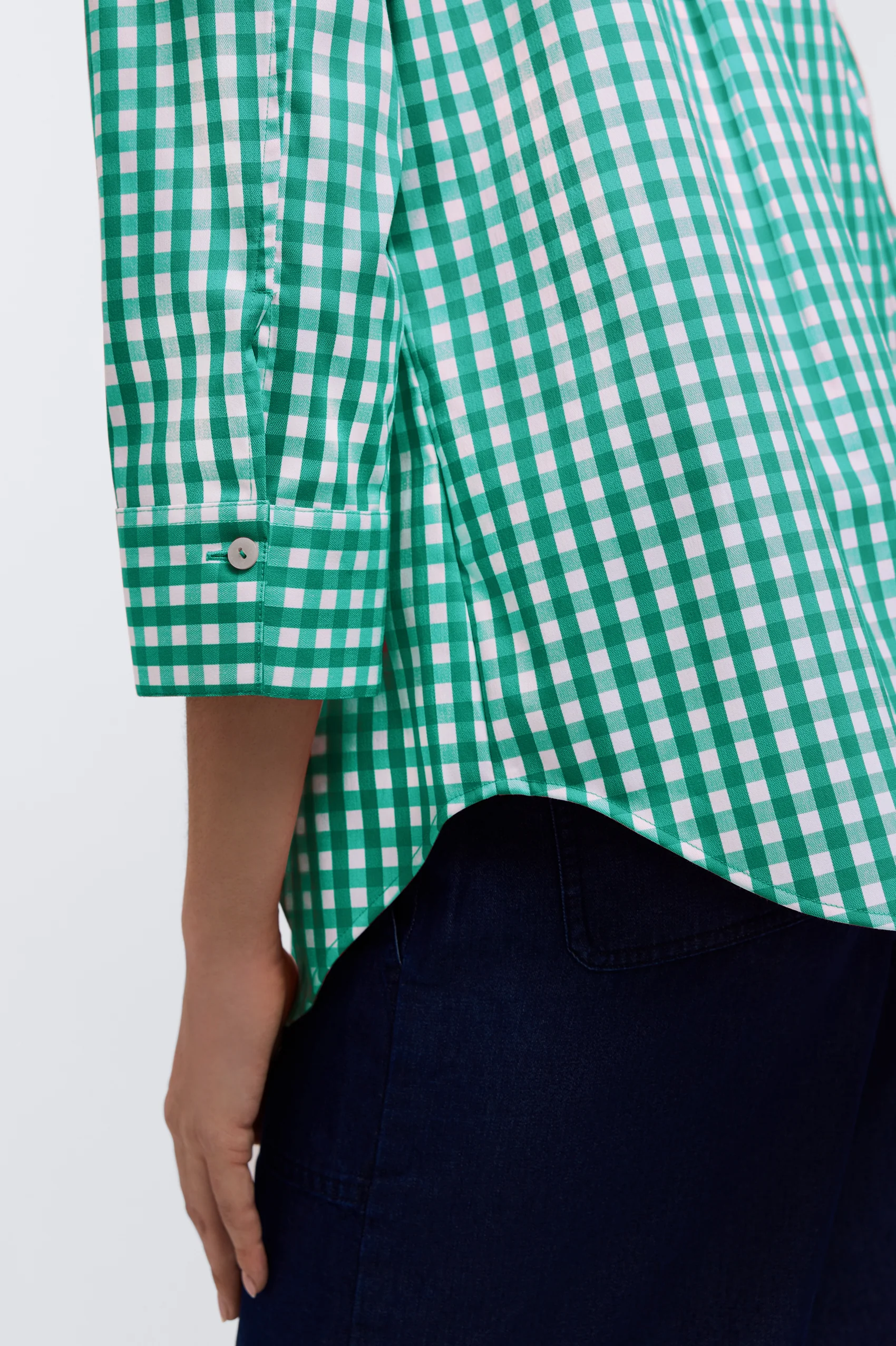 Margie Gingham Stretch Matte Sateen 3/4 Sleeve Shirt - Image 7