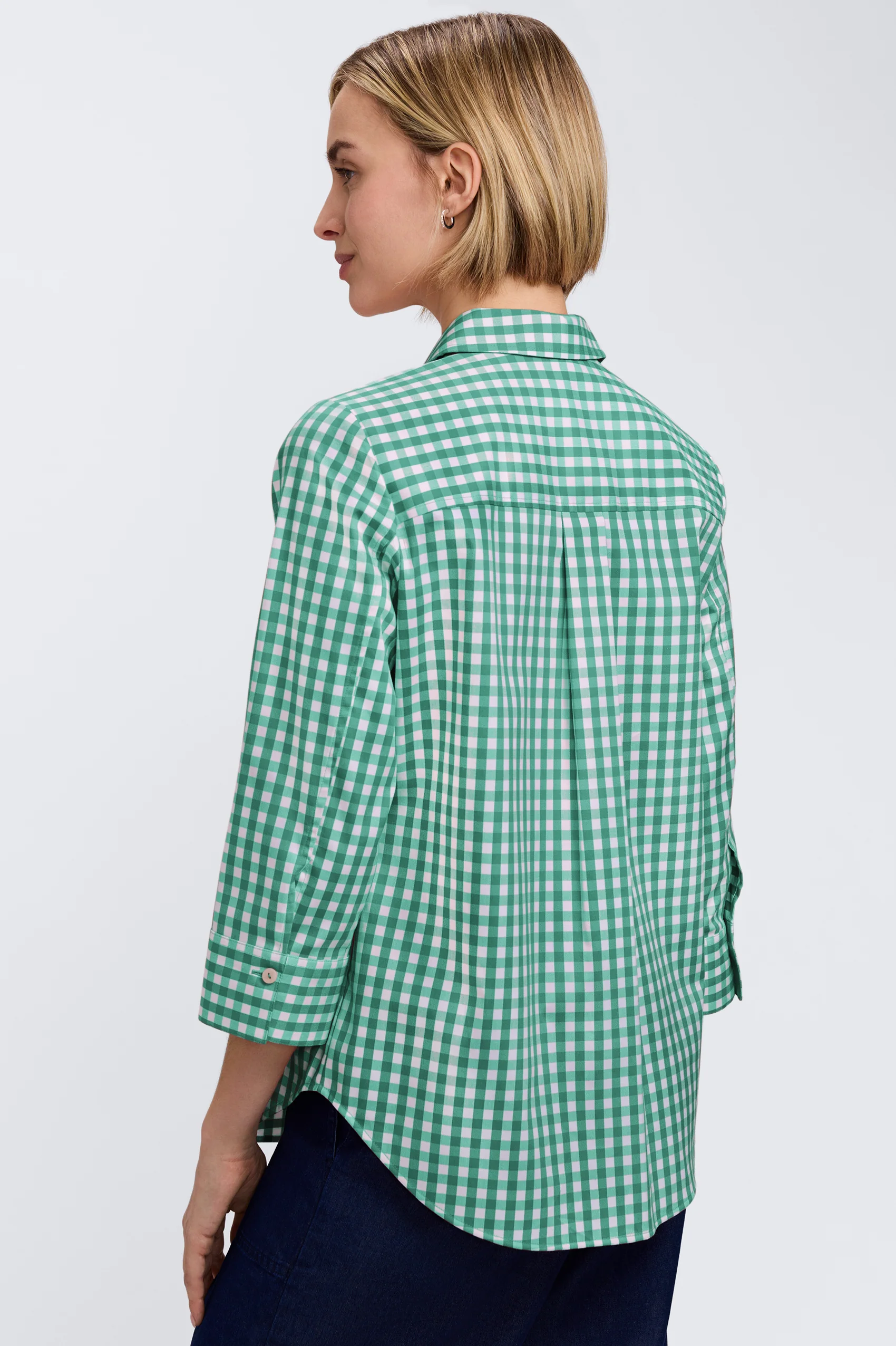 Margie Gingham Stretch Matte Sateen 3/4 Sleeve Shirt - Image 9