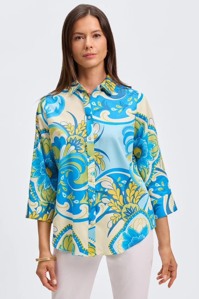 Margie Tropical Jacobean 3/4 Sleeve Shirt - Image 4
