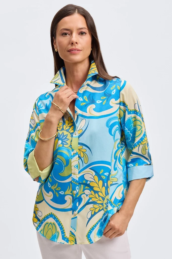 Margie Tropical Jacobean 3/4 Sleeve Shirt - Image 7