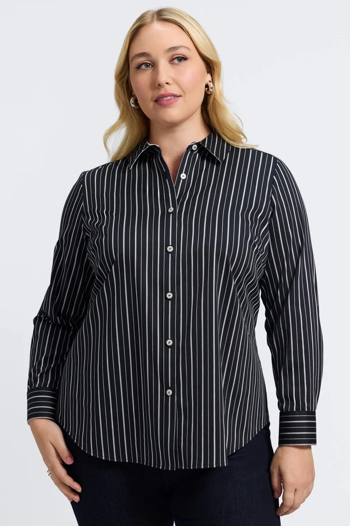 Margie Plus Classic Wide Stripe Long Sleeve Shirt - Image 4