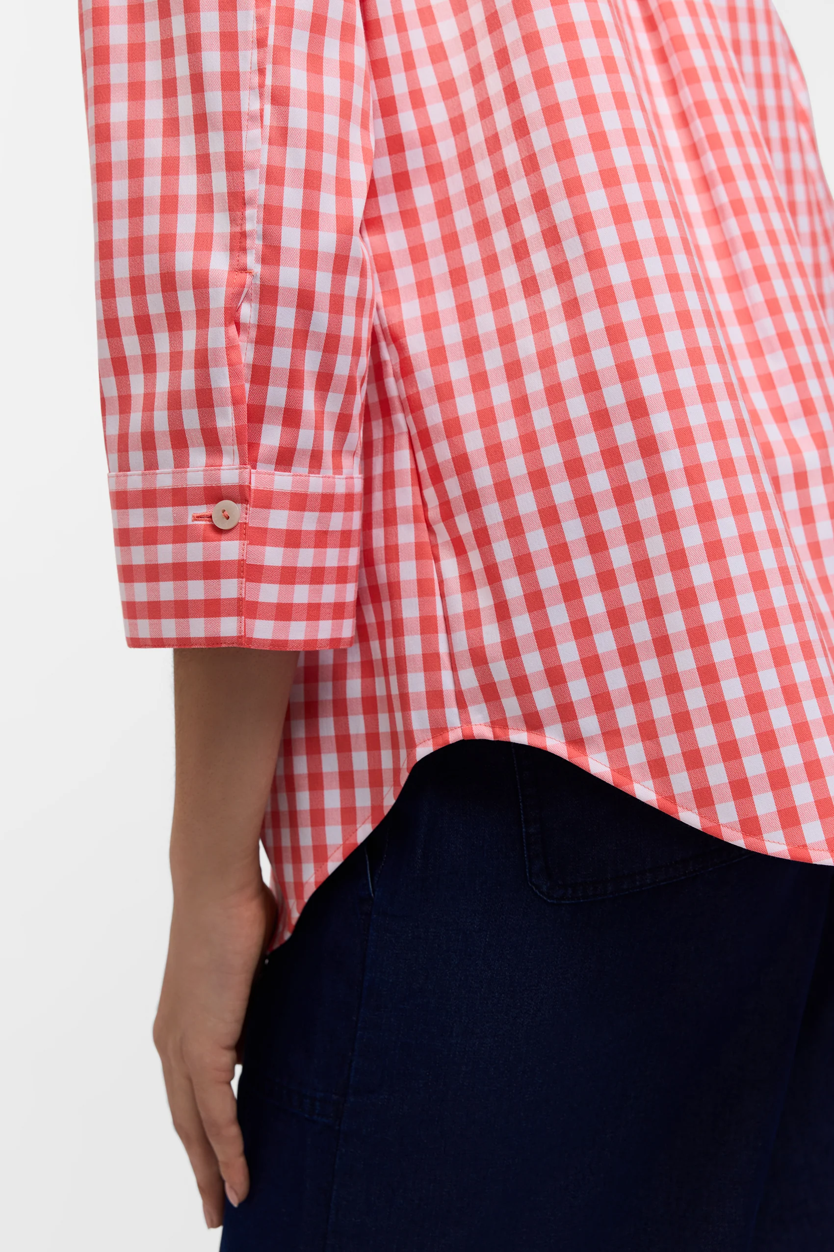 Margie Plus Gingham Stretch Matte Sateen 3/4 Sleeve Shirt - Image 10