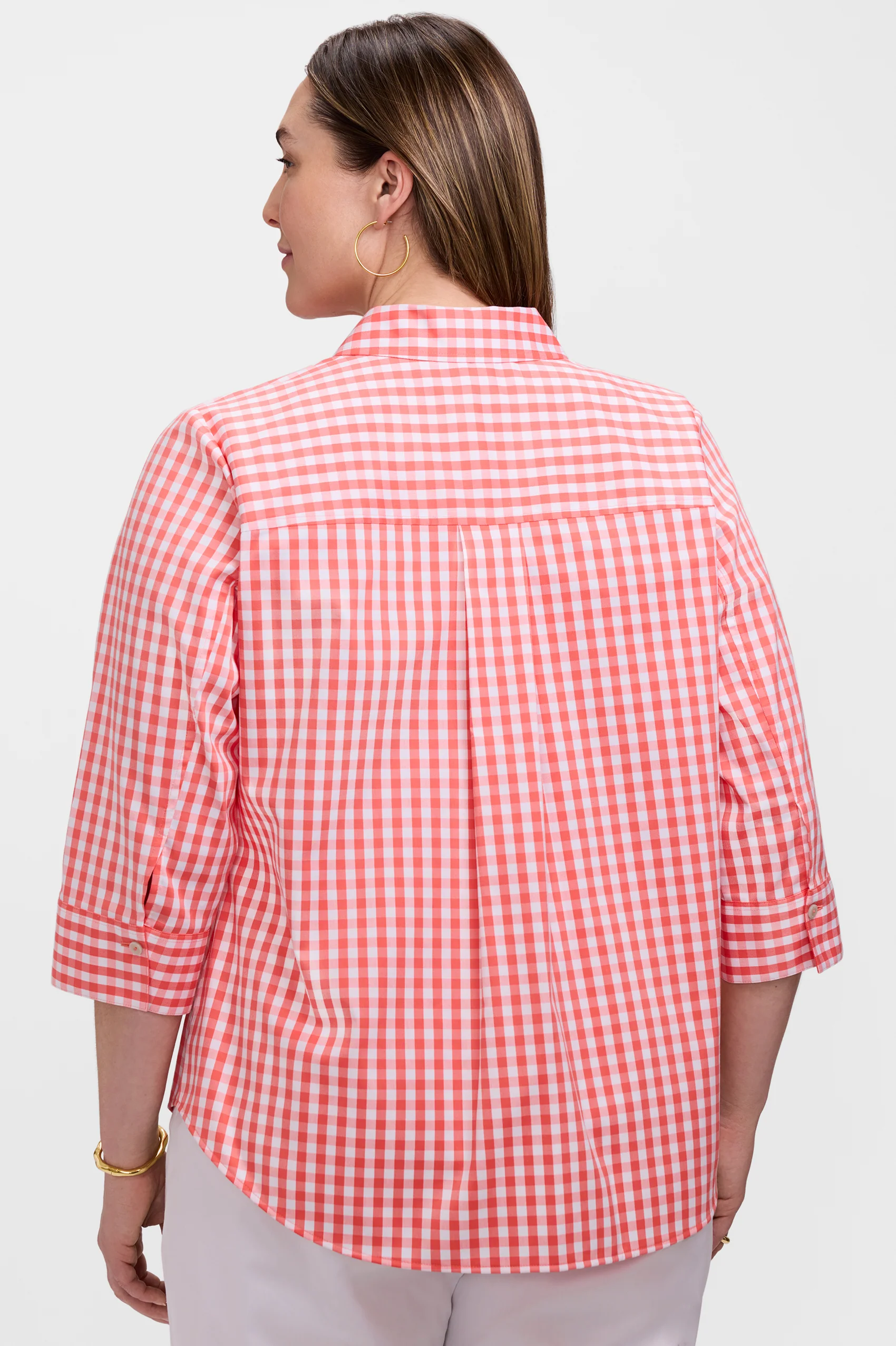 Margie Plus Gingham Stretch Matte Sateen 3/4 Sleeve Shirt - Image 11