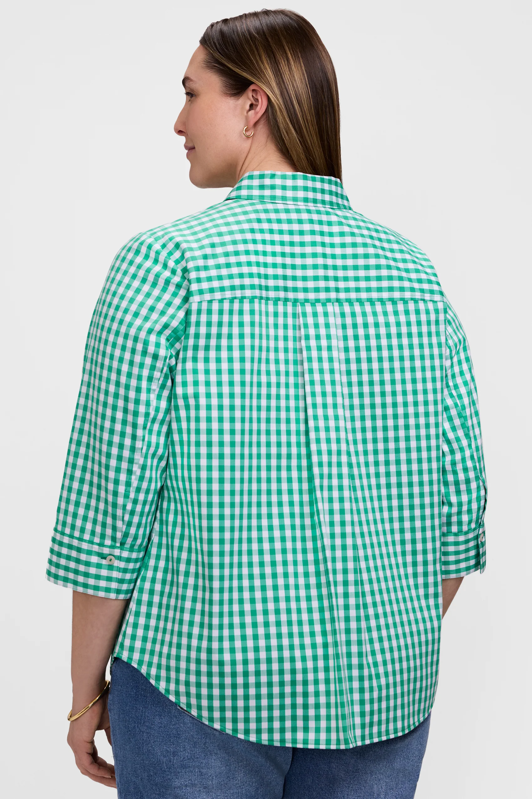 Margie Plus Gingham Stretch Matte Sateen 3/4 Sleeve Shirt - Image 4