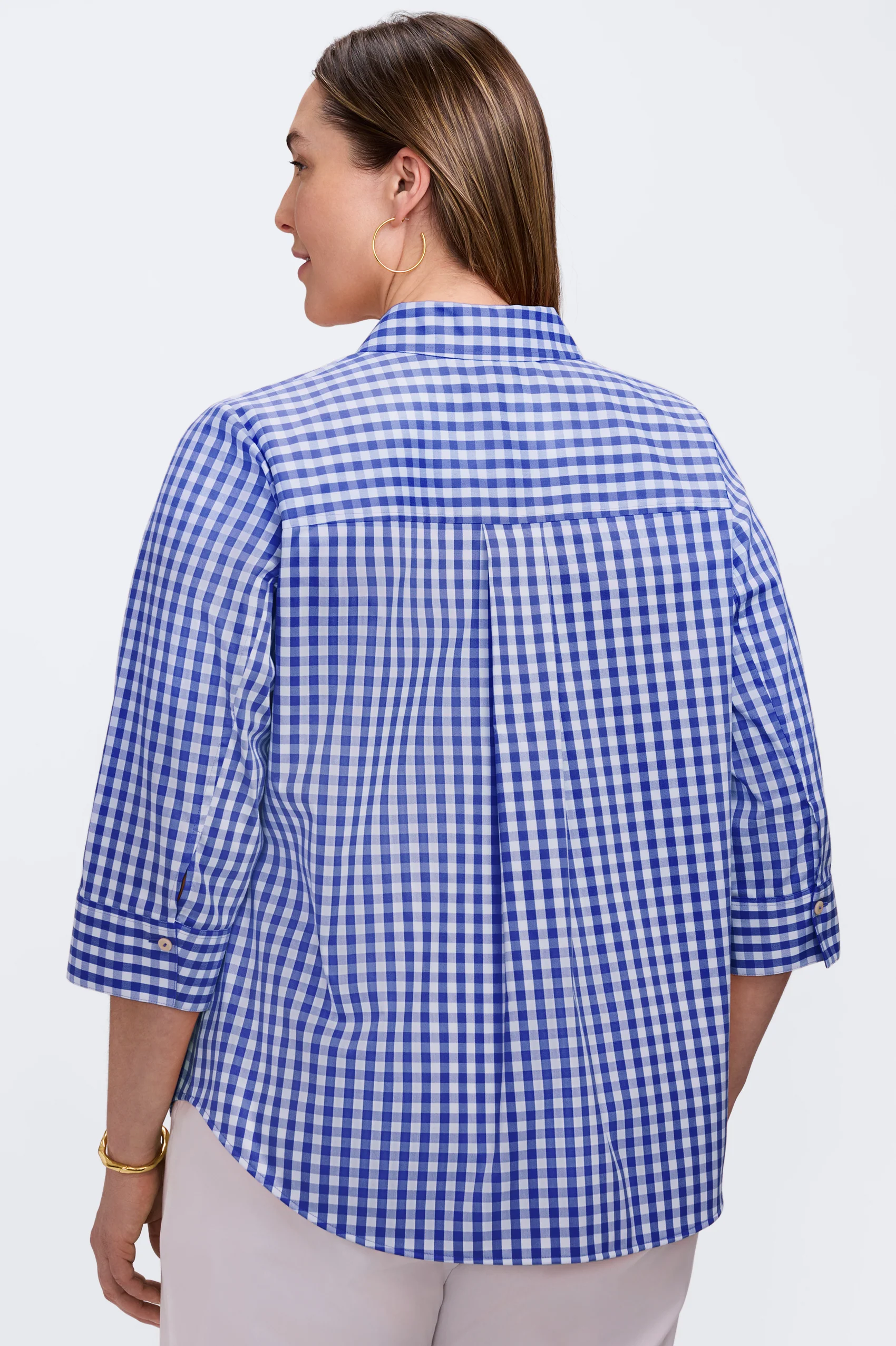 Margie Plus Gingham Stretch Matte Sateen 3/4 Sleeve Shirt - Image 7