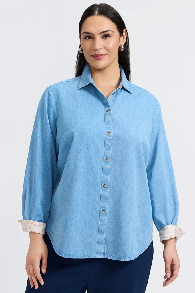Margie Plus Tencel® Denim Long Sleeve Shirt - Image 3
