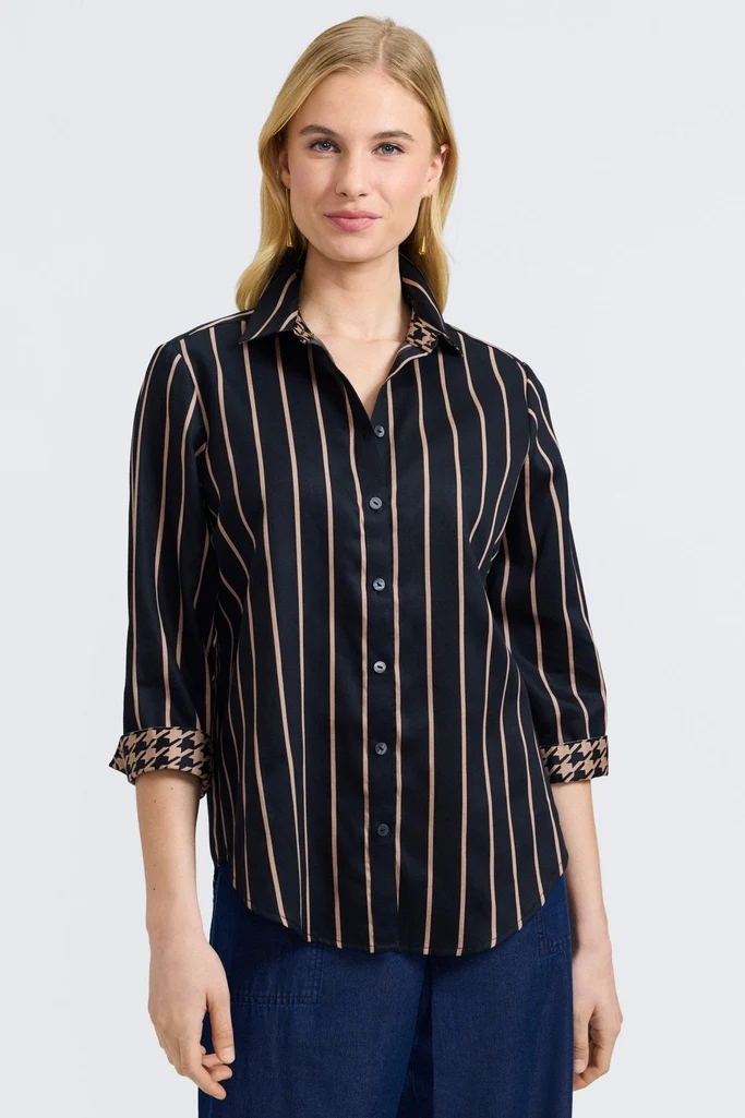 Margie Stripe & Houndstooth 3/4 Sleeve Shirt