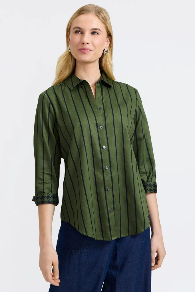 Margie Stripe & Houndstooth 3/4 Sleeve Shirt - Image 7