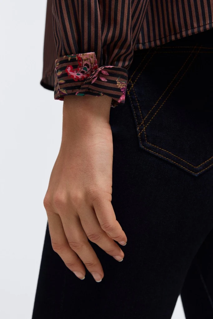Marina Floral Stripe Long Sleeve Short Shirt - Image 4
