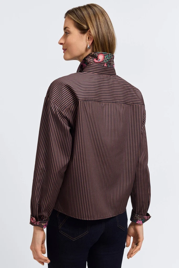 Marina Floral Stripe Long Sleeve Short Shirt - Image 6