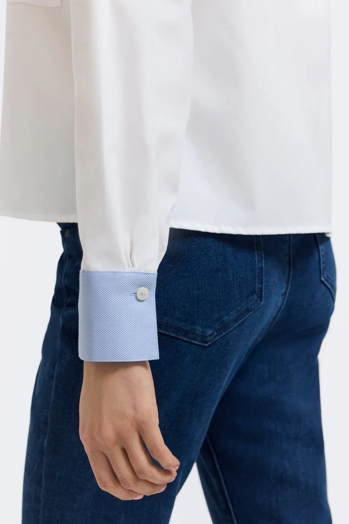 Marina Cavalry Twill Long Sleeve Short Shirt - Image 3