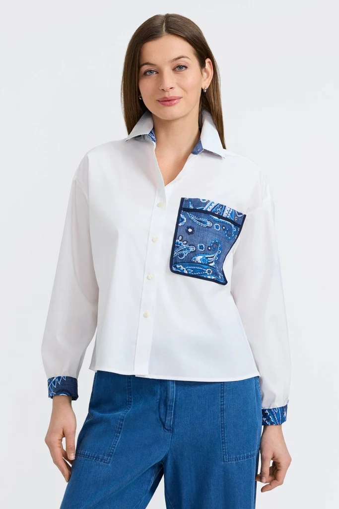 Marina Denim Paisley Long Sleeve Short Shirt - Image 4