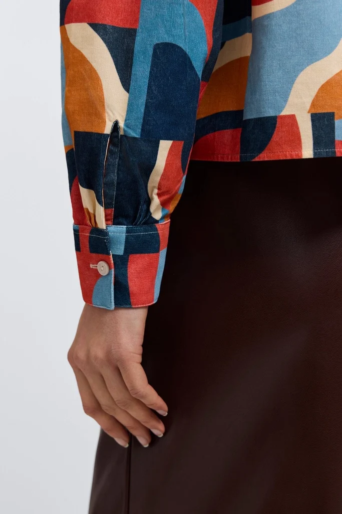 Marina Corduroy Mid Century Art Long Sleeve Short Shirt - Image 3