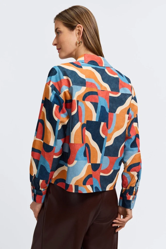 Marina Corduroy Mid Century Art Long Sleeve Short Shirt - Image 4