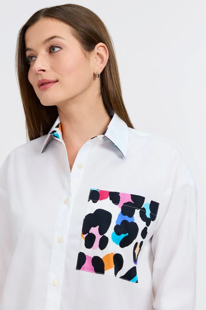 Marina Multicolor Leopard Long Sleeve Short Shirt - Image 2
