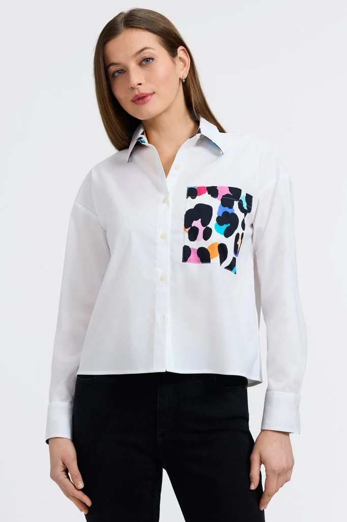 Marina Multicolor Leopard Long Sleeve Short Shirt - Image 4