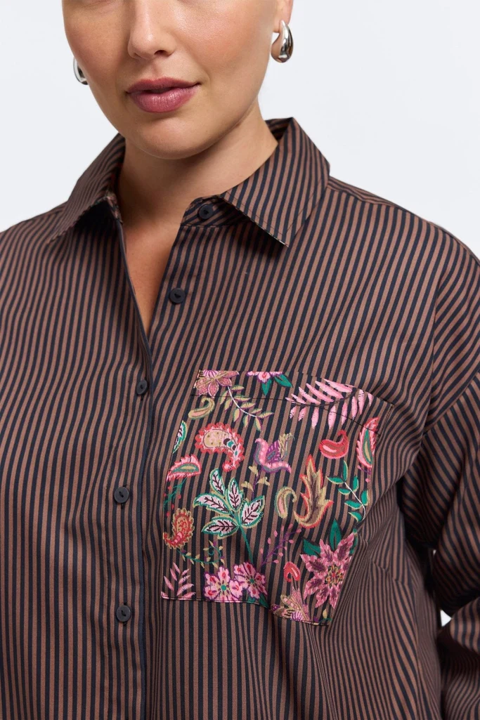 Marina Plus Floral Stripe Long Sleeve Short Shirt - Image 2