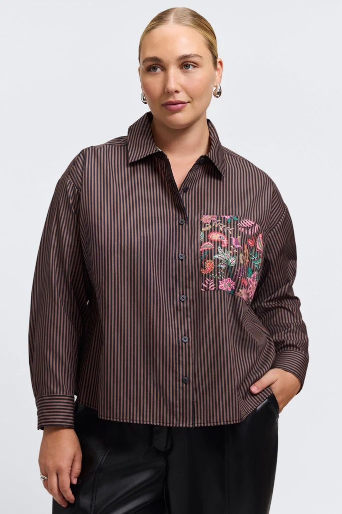 Marina Plus Floral Stripe Long Sleeve Short Shirt - Image 5