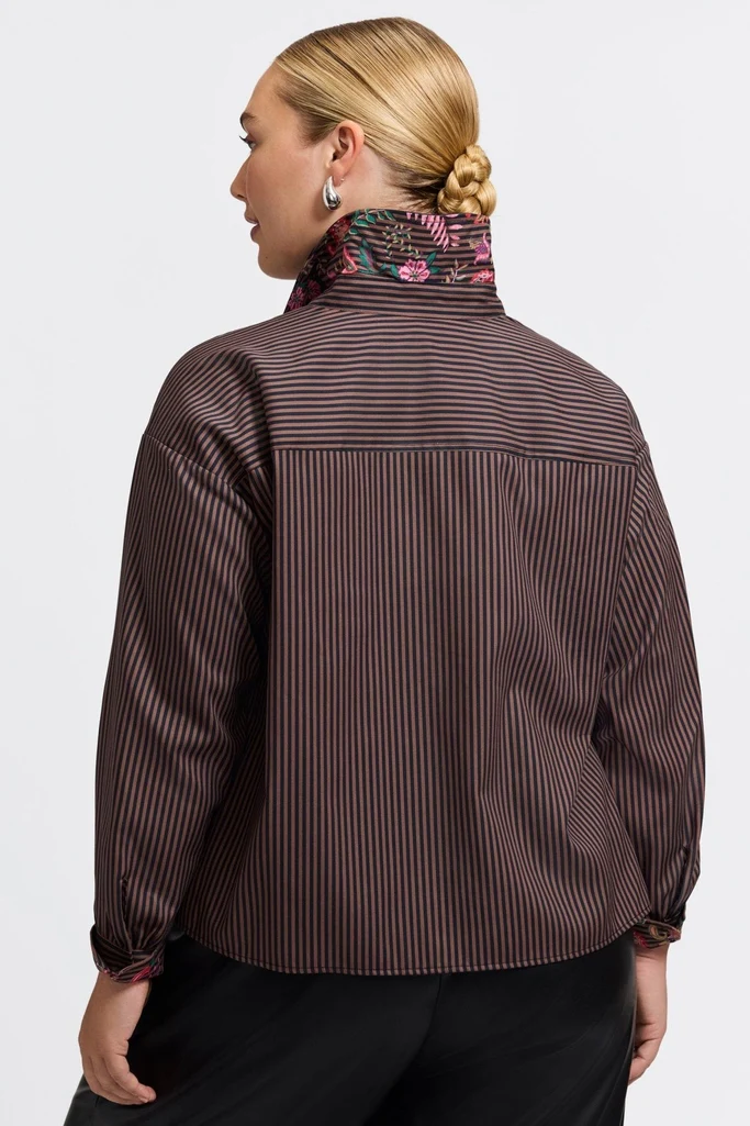 Marina Plus Floral Stripe Long Sleeve Short Shirt - Image 6