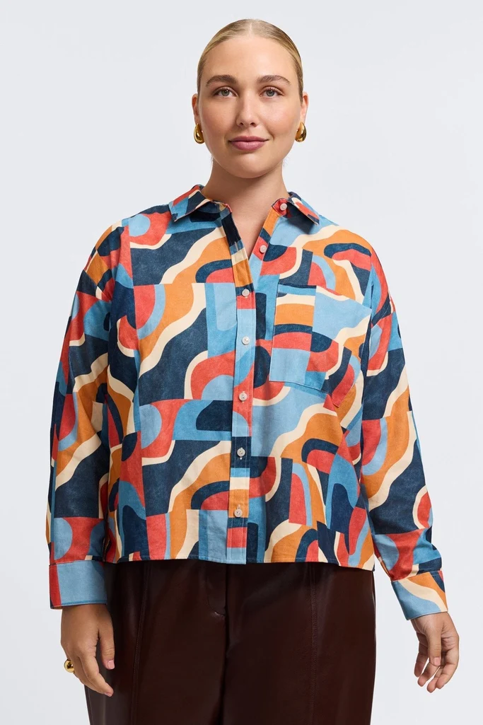 Marina Plus Corduroy Long Sleeve Short Shirt