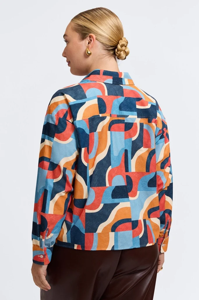 Marina Plus Corduroy Long Sleeve Short Shirt - Image 4