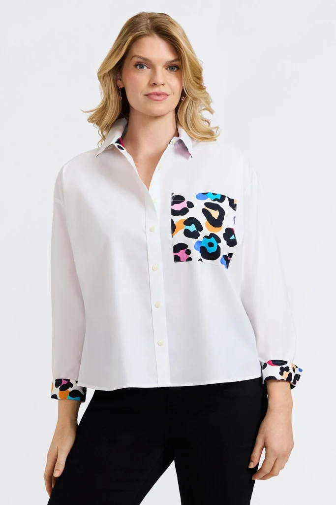 Marina Plus Multicolor Leopard Long Sleeve Short Shirt - Image 4