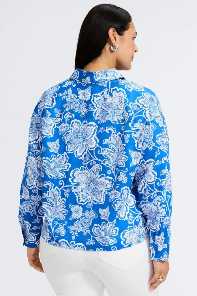 Marina Plus Woodblock Floral Long Sleeve Short Shirt - Image 10