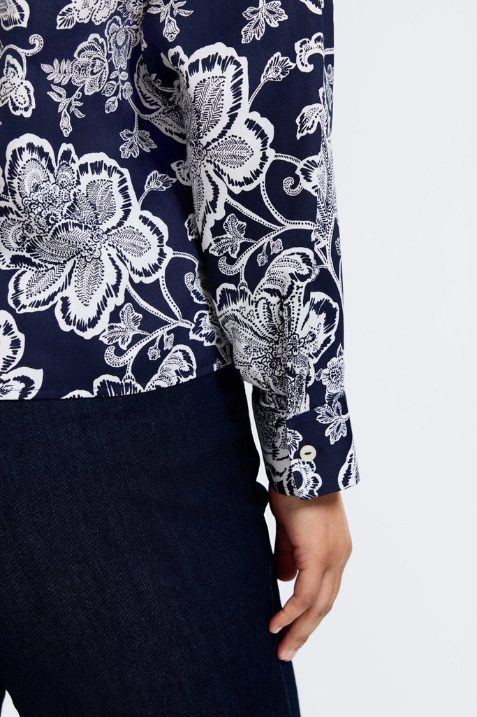 Marina Plus Woodblock Floral Long Sleeve Short Shirt - Image 3