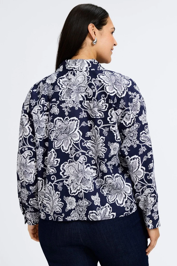 Marina Plus Woodblock Floral Long Sleeve Short Shirt - Image 4