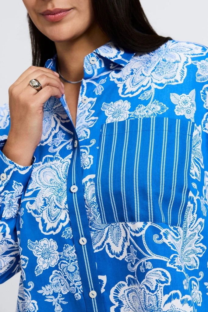 Marina Plus Woodblock Floral Long Sleeve Short Shirt - Image 7