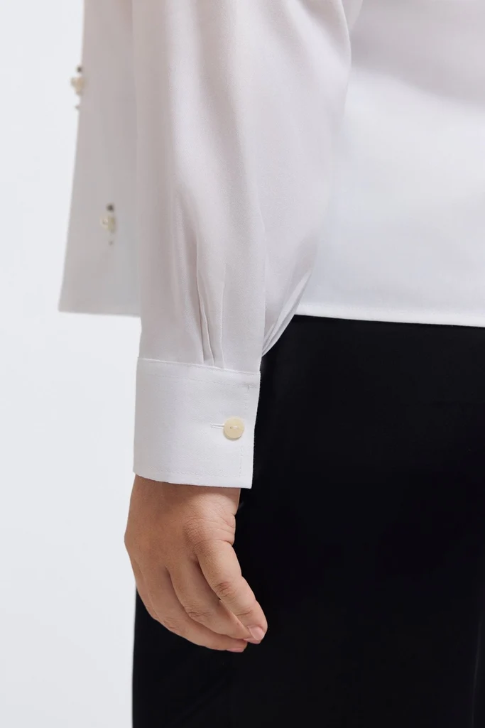 Marina Plus Pearl & Rhinestone Appliqué Long Sleeve Short Shirt - Image 3