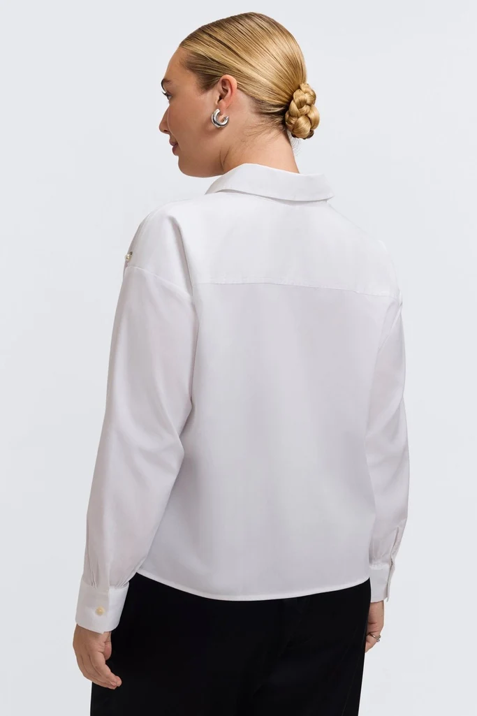 Marina Plus Pearl & Rhinestone Appliqué Long Sleeve Short Shirt - Image 4