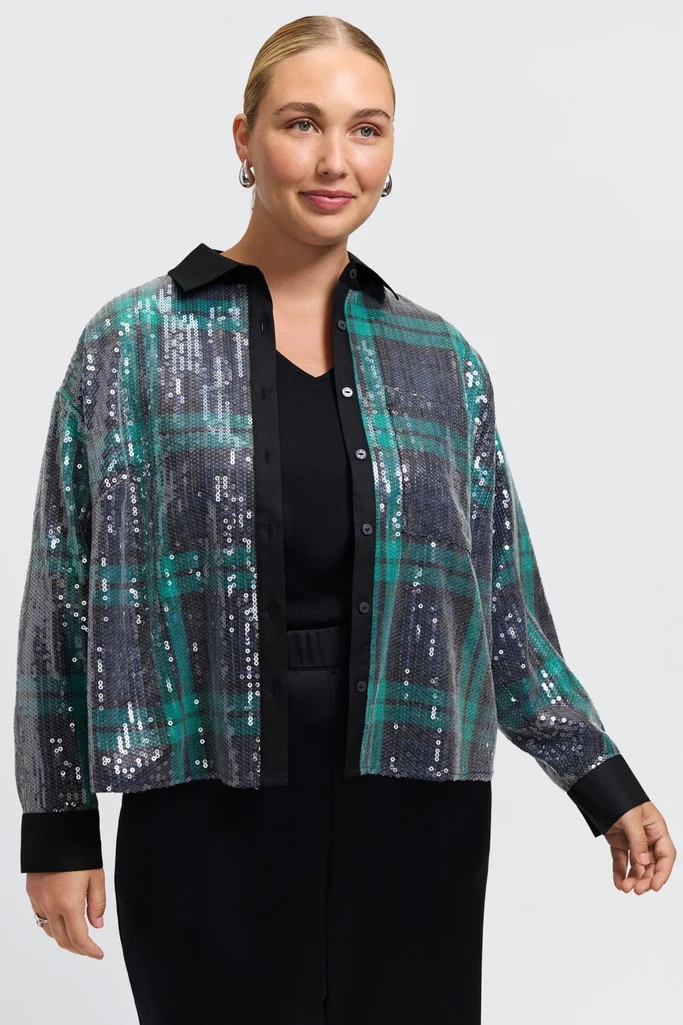 Marina Plus Sequined Long Sleeve Short Shirt - Image 3