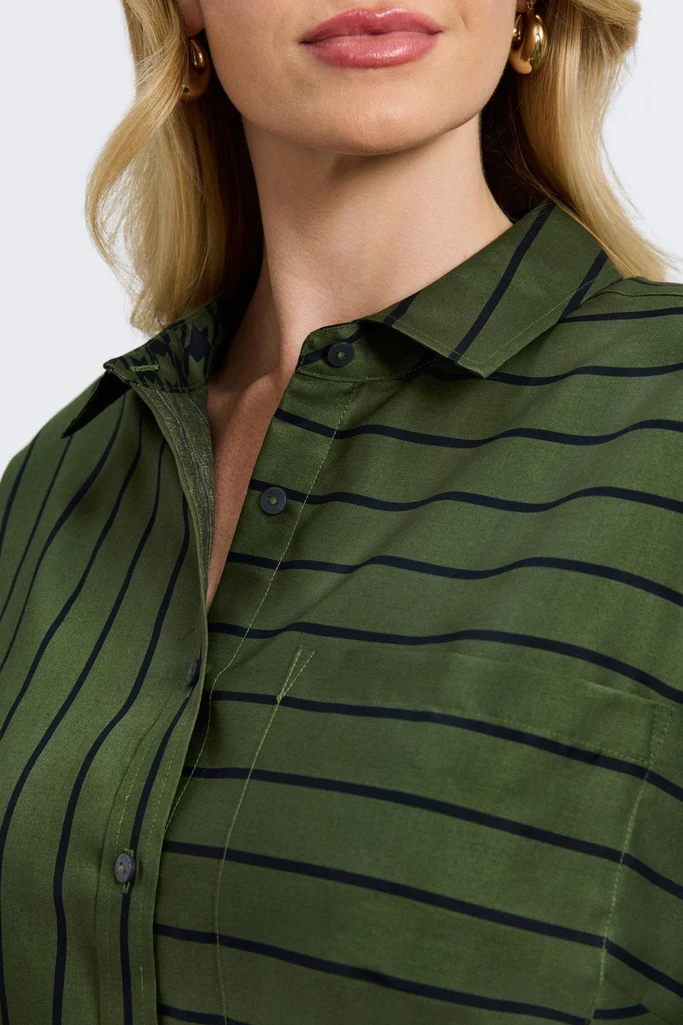Marina Plus Stripe & Houndstooth Long Sleeve Short Shirt - Image 10