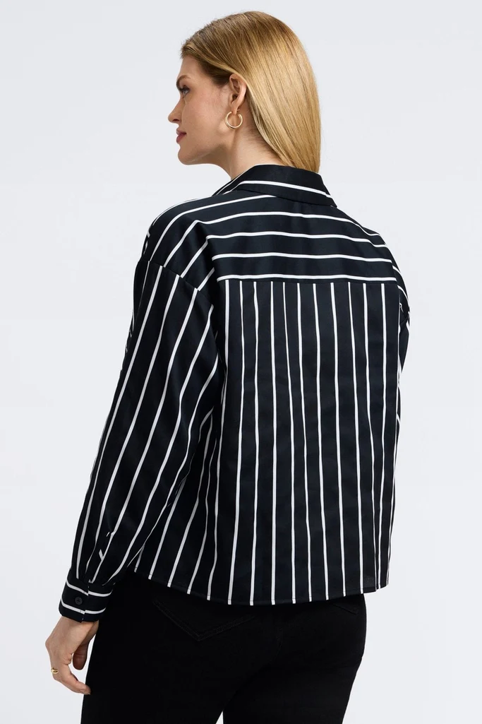 Marina Plus Stripe & Houndstooth Long Sleeve Short Shirt - Image 4
