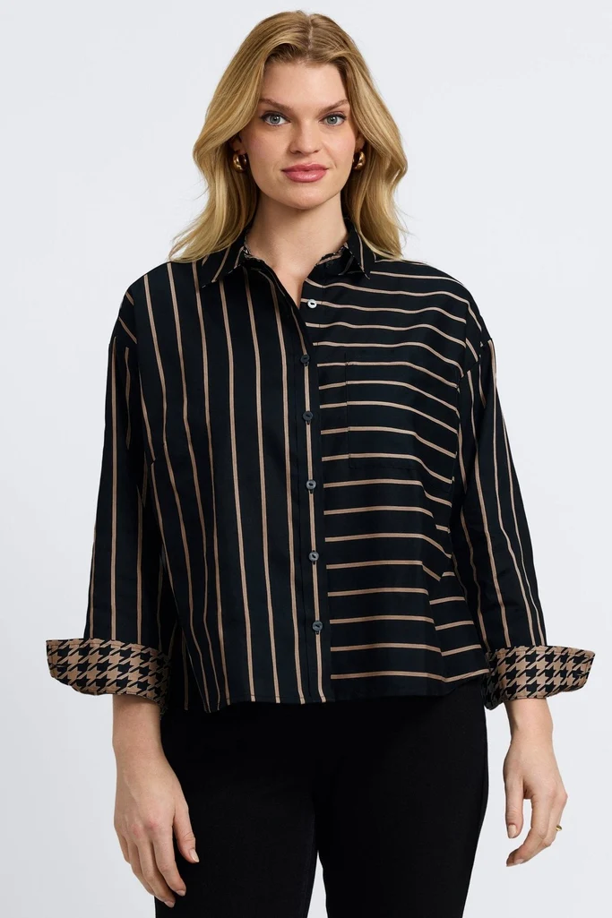 Marina Plus Stripe & Houndstooth Long Sleeve Short Shirt - Image 5