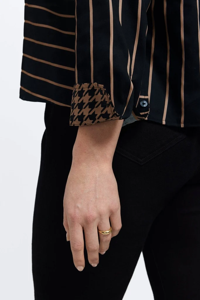 Marina Plus Stripe & Houndstooth Long Sleeve Short Shirt - Image 7