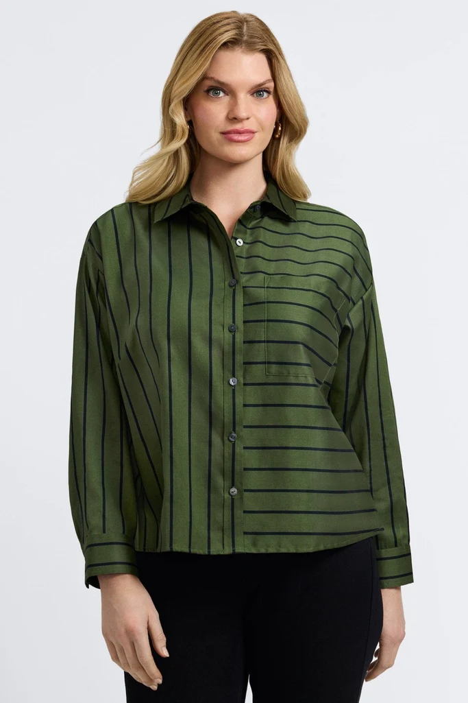 Marina Plus Stripe & Houndstooth Long Sleeve Short Shirt - Image 9