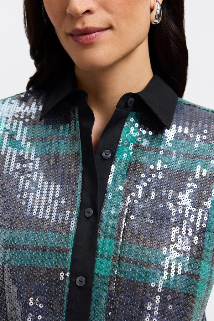 Marina Sequined Long Sleeve Short Shirt - Image 10