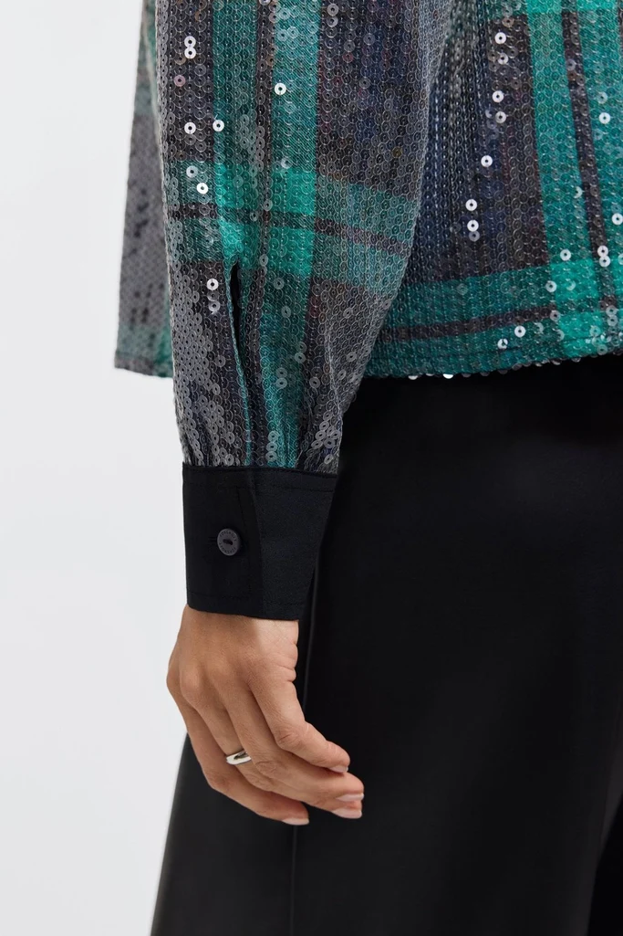 Marina Sequined Long Sleeve Short Shirt - Image 11