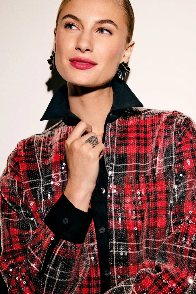 Marina Sequined Long Sleeve Short Shirt - Image 3