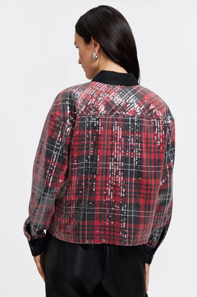 Marina Sequined Long Sleeve Short Shirt - Image 7