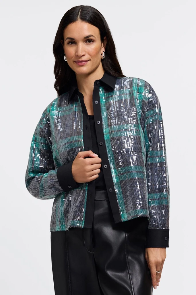 Marina Sequined Long Sleeve Short Shirt - Image 8