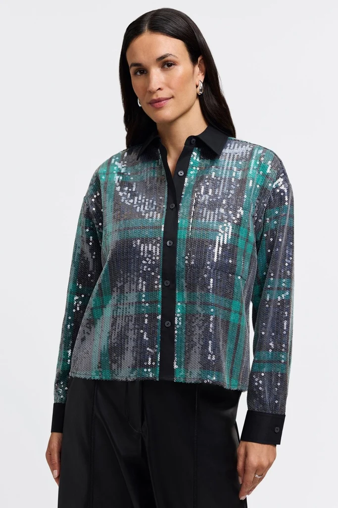 Marina Sequined Long Sleeve Short Shirt - Image 9